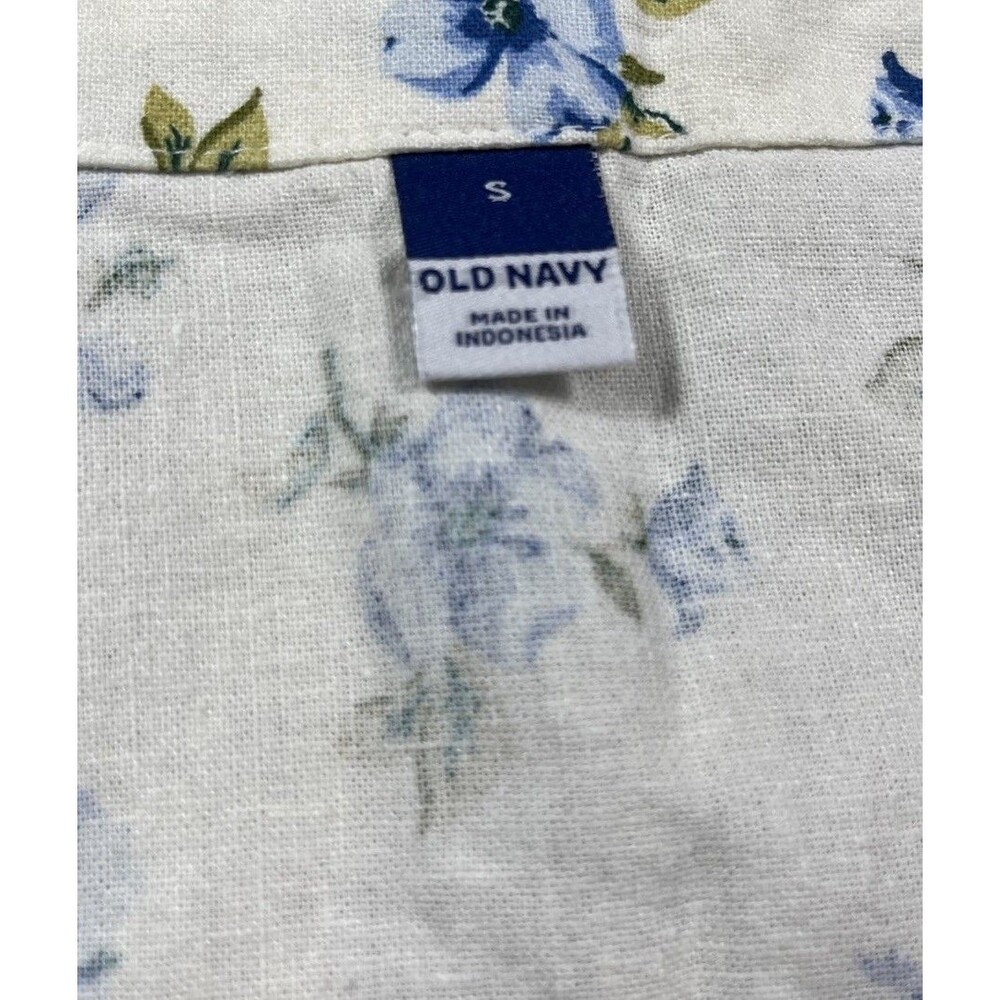 Old Navy Womens Floral Tank Top Size S Blue White Cottagecore Sleeveless Linen - Picture 2 of 2